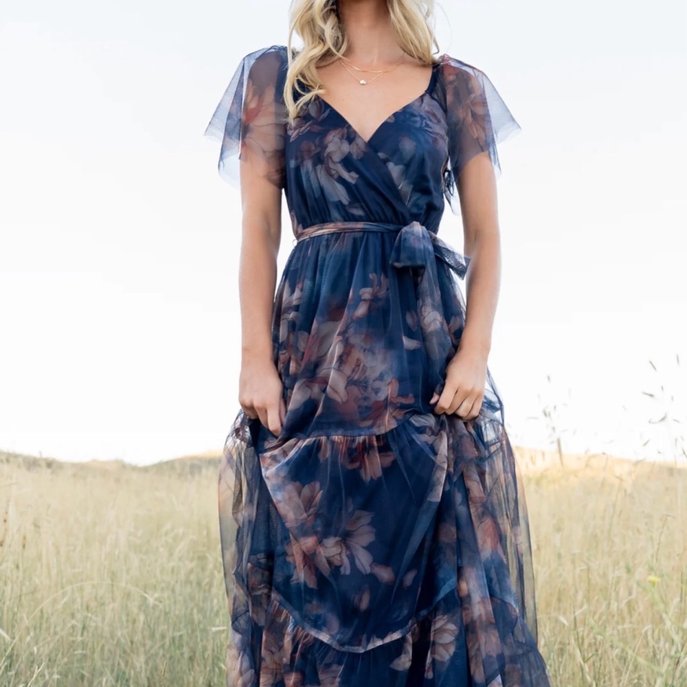 Baltic Born Navy and Pink Floral Maxi Dress